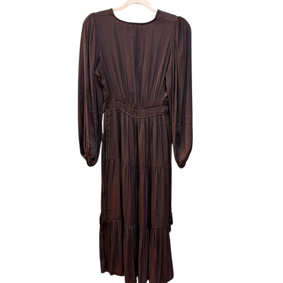 Joie Dress Womens Small Brown Long Sleeve Wrap Tiered Midi Polyester Boho - Picture 2 of 7